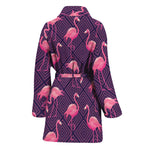 Purple Geometric Flamingo Pattern Print Women's Bathrobe