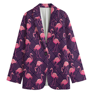 Purple Geometric Flamingo Pattern Print Women's Blazer