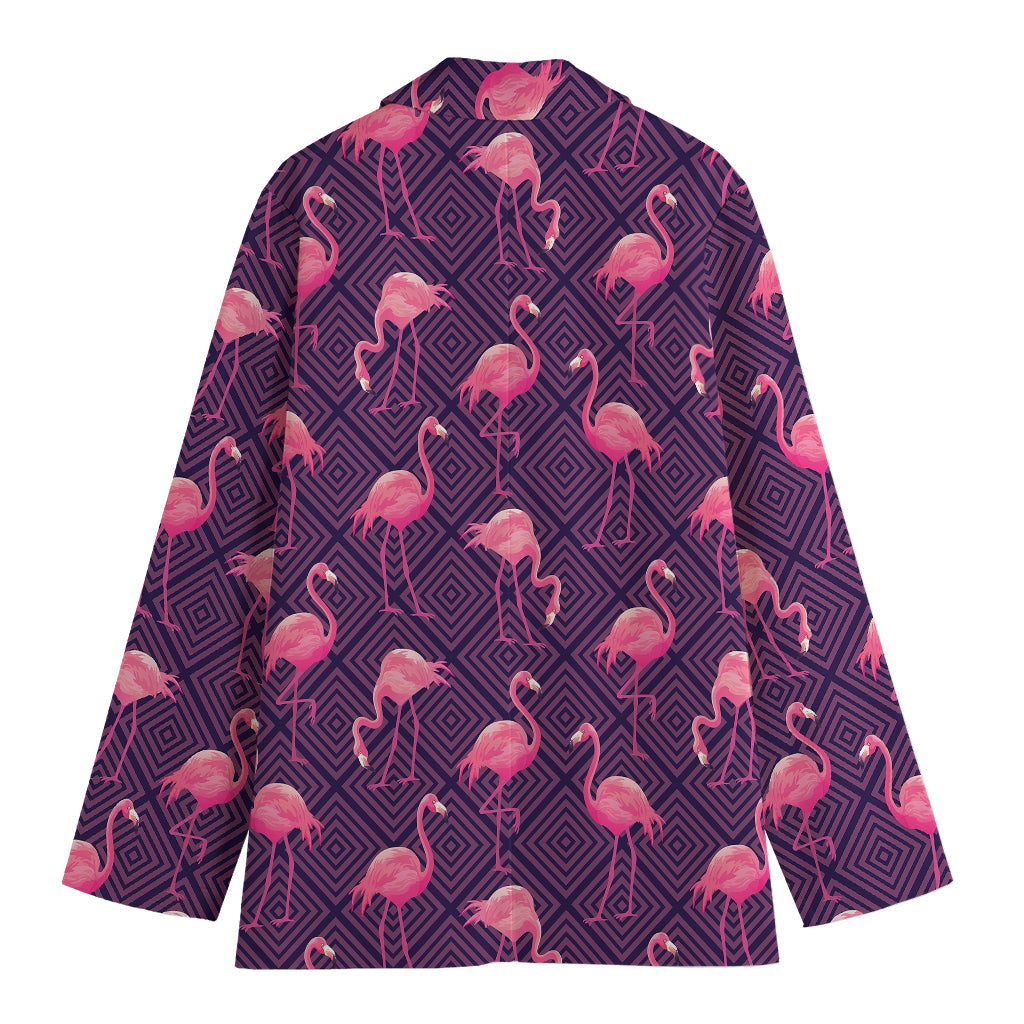 Purple Geometric Flamingo Pattern Print Women's Blazer