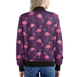Purple Geometric Flamingo Pattern Print Women's Bomber Jacket