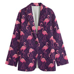 Purple Geometric Flamingo Pattern Print Women's Cotton Blazer