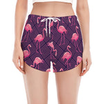 Purple Geometric Flamingo Pattern Print Women's Split Running Shorts