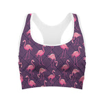 Purple Geometric Flamingo Pattern Print Women's Sports Bra