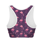 Purple Geometric Flamingo Pattern Print Women's Sports Bra