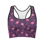 Purple Geometric Flamingo Pattern Print Women's Sports Bra