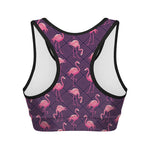 Purple Geometric Flamingo Pattern Print Women's Sports Bra