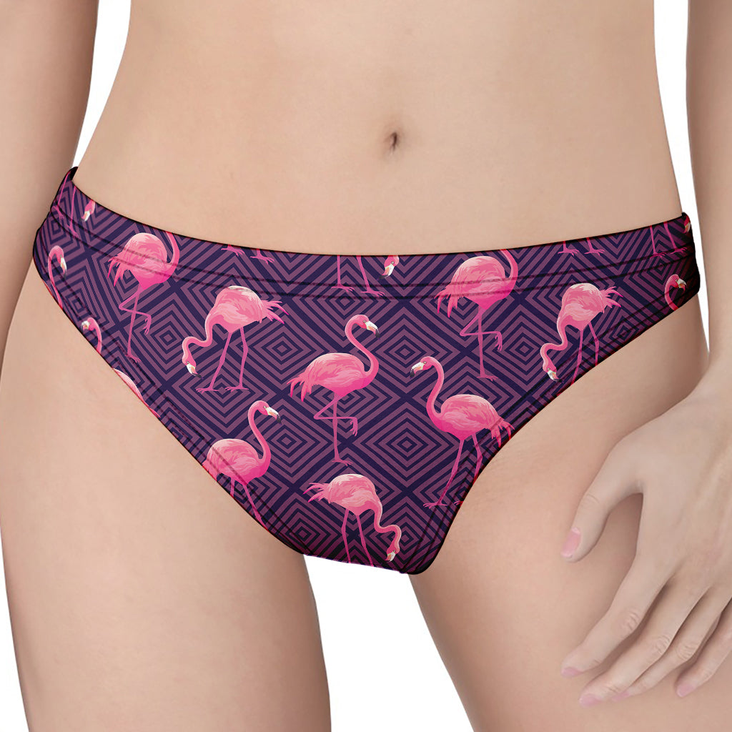 Purple Geometric Flamingo Pattern Print Women's Thong