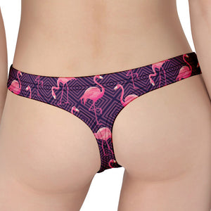 Purple Geometric Flamingo Pattern Print Women's Thong