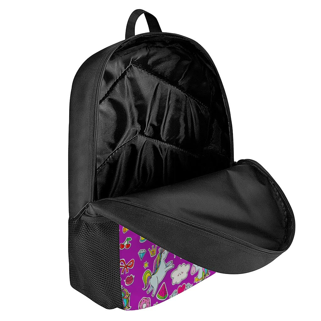 Purple Girly Unicorn Pattern Print 17 Inch Backpack