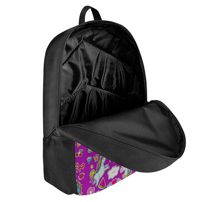 Purple Girly Unicorn Pattern Print 17 Inch Backpack