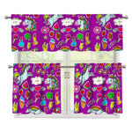 Purple Girly Unicorn Pattern Print 3 Piece Kitchen Curtains