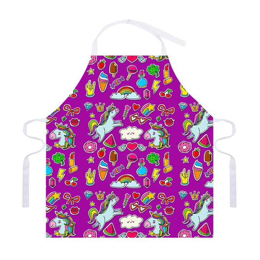 Purple Girly Unicorn Pattern Print Adjustable Apron
