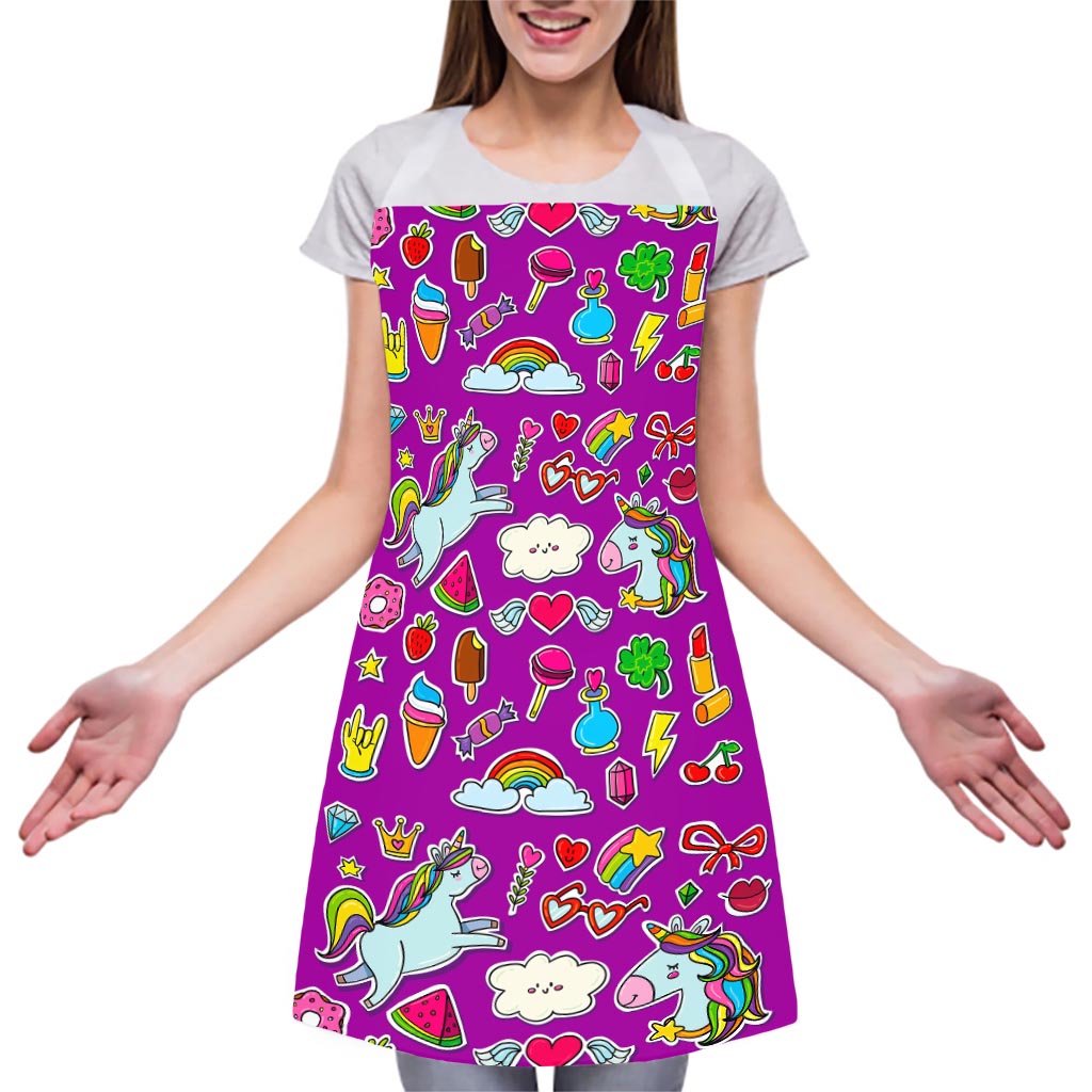 Purple Girly Unicorn Pattern Print Adjustable Apron