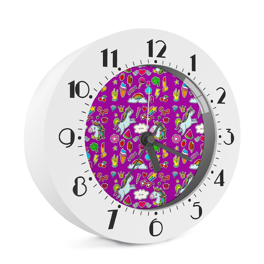 Purple Girly Unicorn Pattern Print Alarm Clock