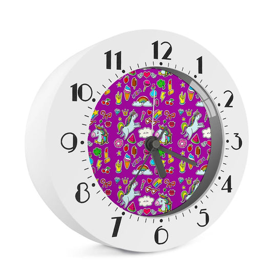 Purple Girly Unicorn Pattern Print Alarm Clock