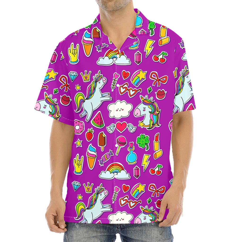 Purple Girly Unicorn Pattern Print Aloha Shirt