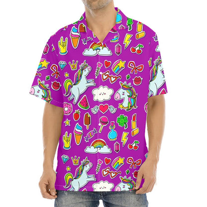 Purple Girly Unicorn Pattern Print Aloha Shirt