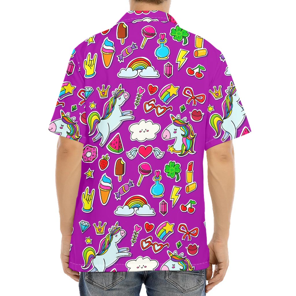 Purple Girly Unicorn Pattern Print Aloha Shirt