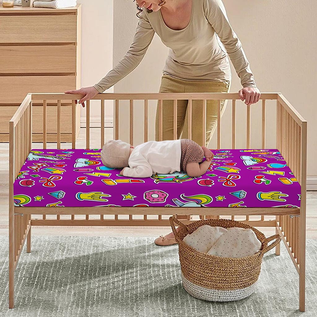 Purple Girly Unicorn Pattern Print Baby Crib Sheet