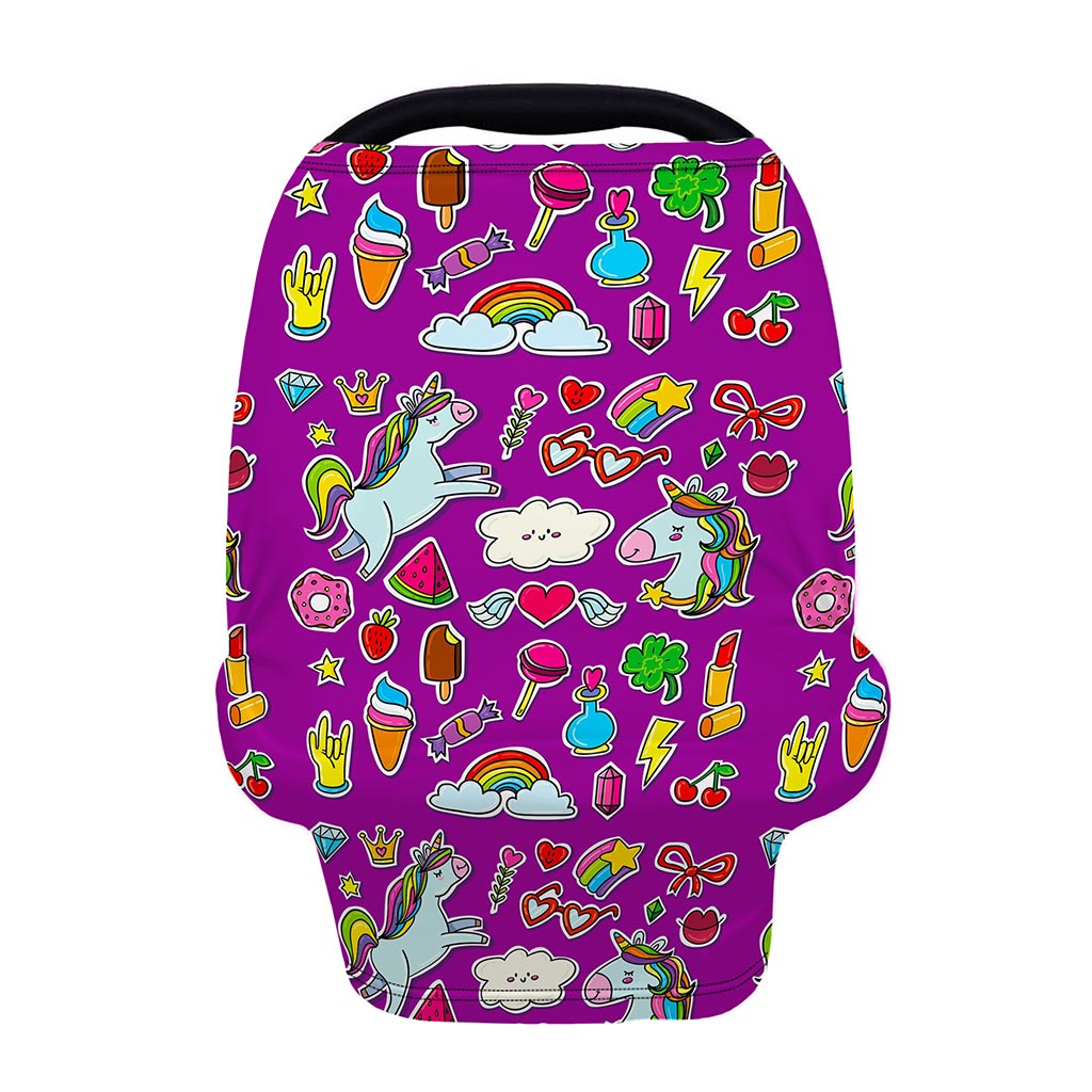 Purple Girly Unicorn Pattern Print Baby Seat Cover