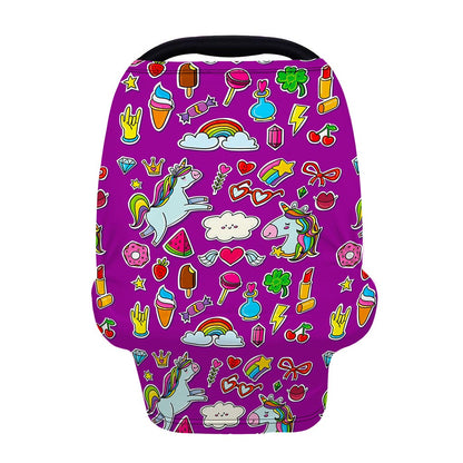 Purple Girly Unicorn Pattern Print Baby Seat Cover