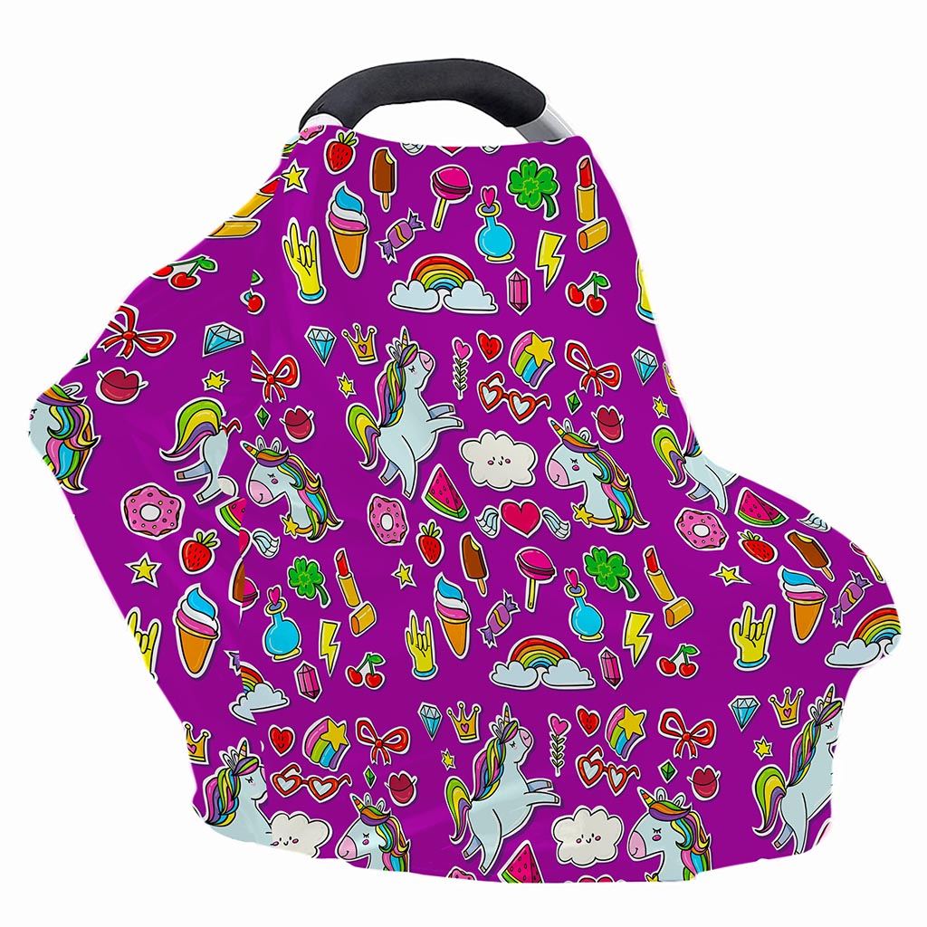 Purple Girly Unicorn Pattern Print Baby Seat Cover