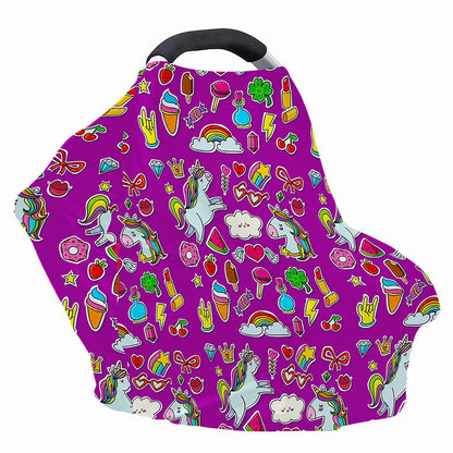 Purple Girly Unicorn Pattern Print Baby Seat Cover