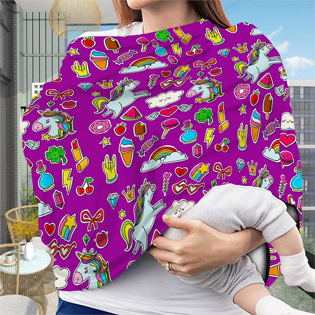 Purple Girly Unicorn Pattern Print Baby Seat Cover