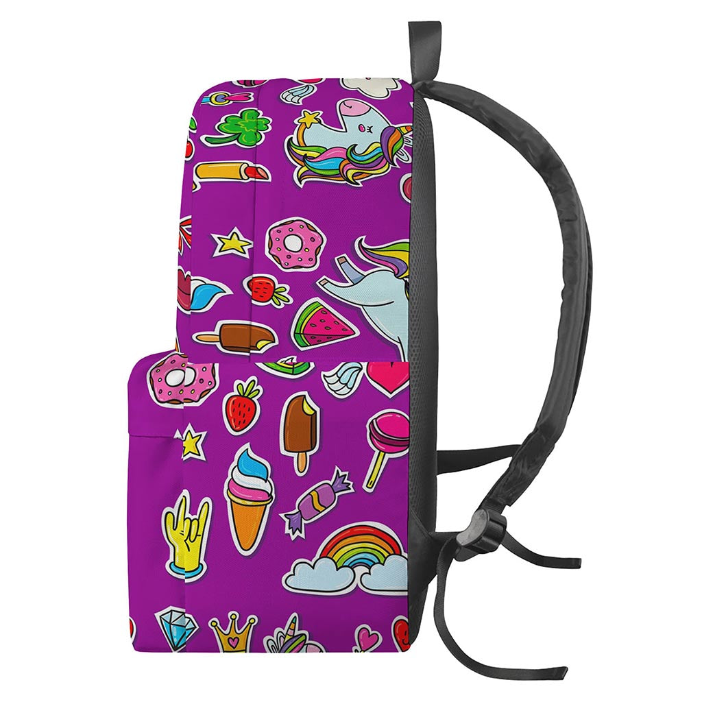 Purple Girly Unicorn Pattern Print Backpack