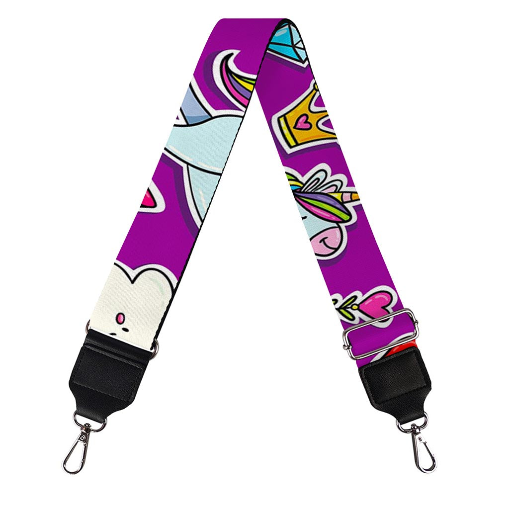 Purple Girly Unicorn Pattern Print Bag Strap