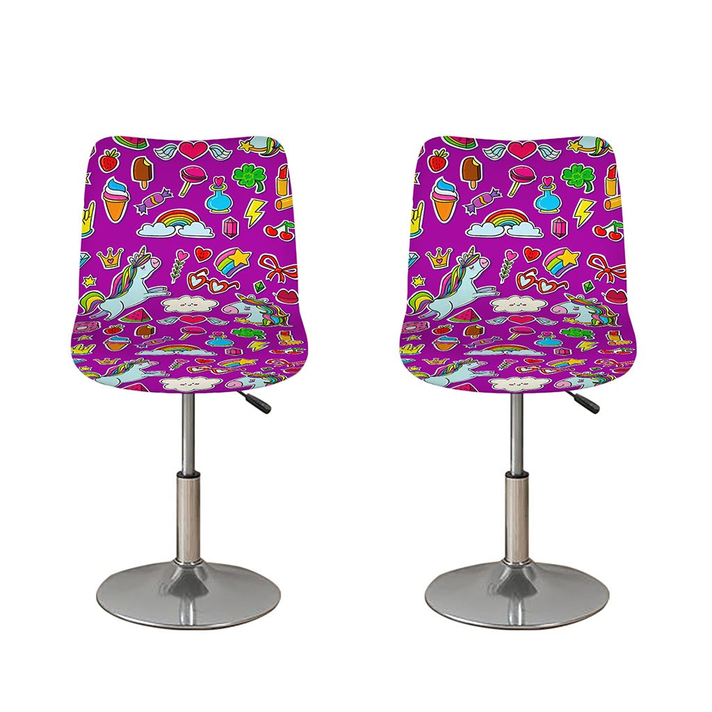 Purple Girly Unicorn Pattern Print Bar Stool Covers