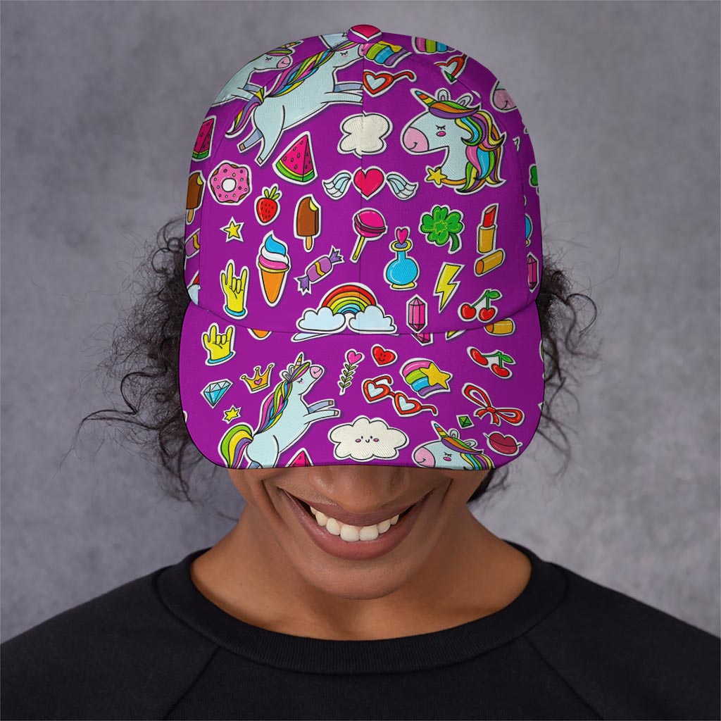 Purple Girly Unicorn Pattern Print Baseball Cap