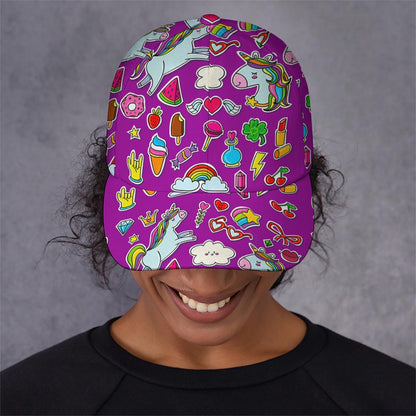 Purple Girly Unicorn Pattern Print Baseball Cap