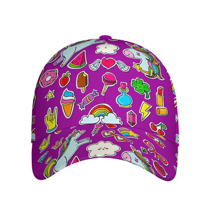 Purple Girly Unicorn Pattern Print Baseball Cap