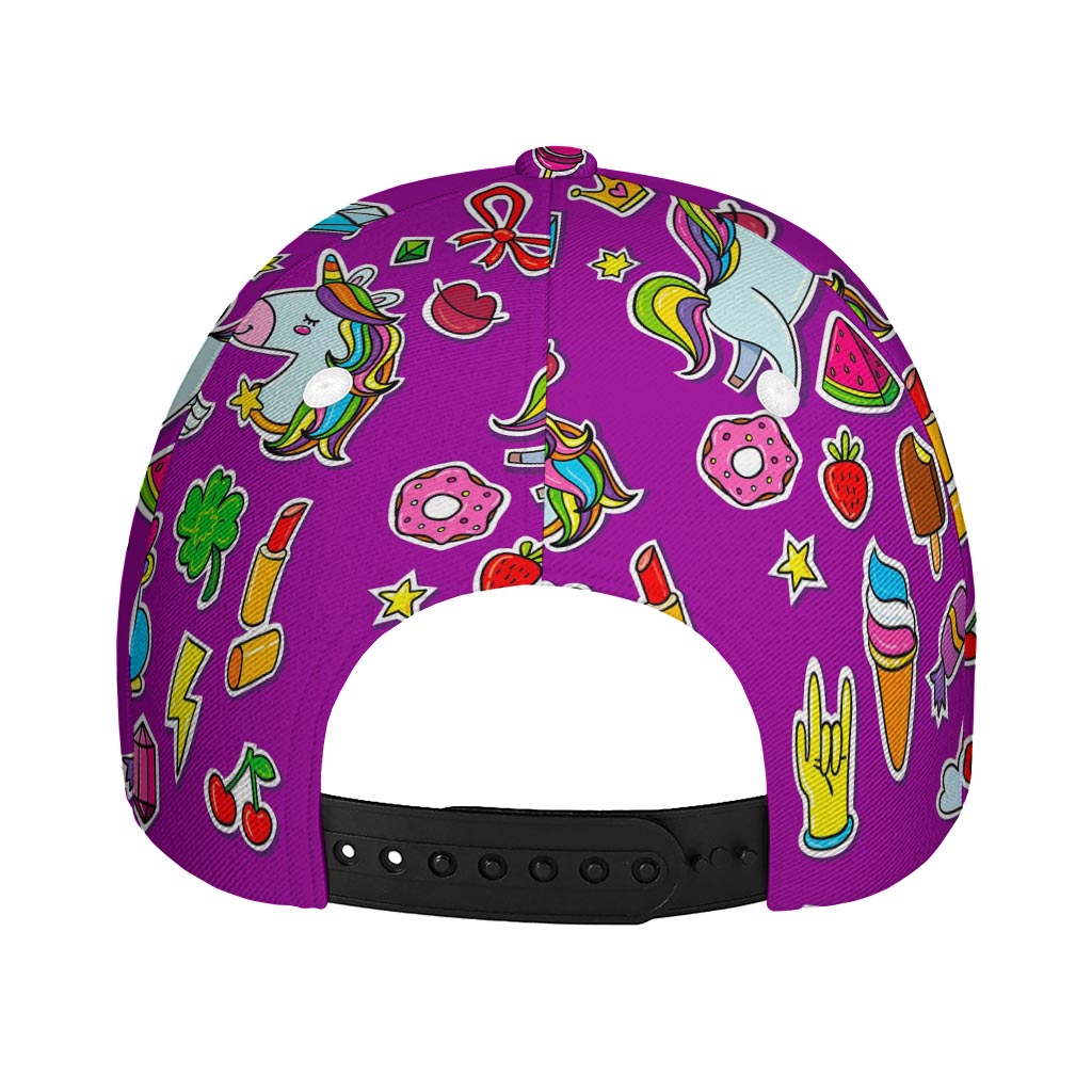 Purple Girly Unicorn Pattern Print Baseball Cap