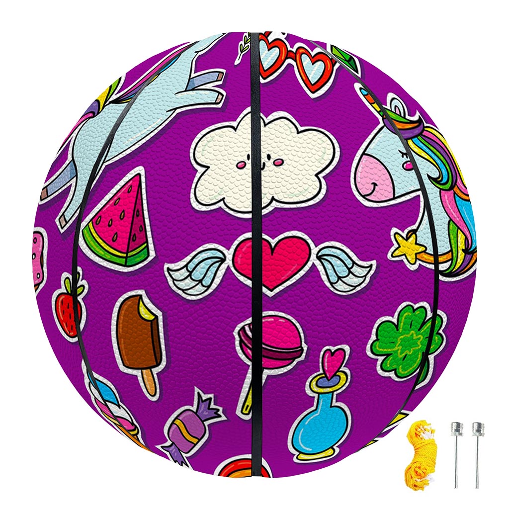 Purple Girly Unicorn Pattern Print Basketball