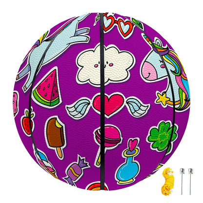 Purple Girly Unicorn Pattern Print Basketball