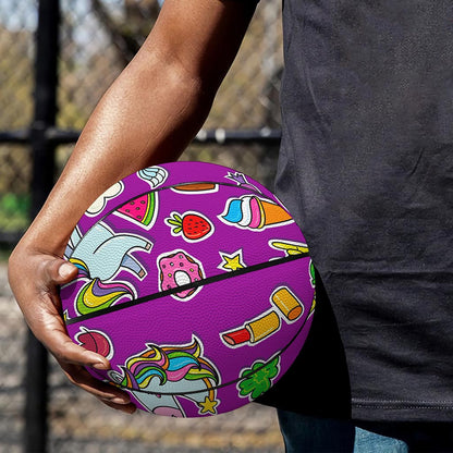 Purple Girly Unicorn Pattern Print Basketball