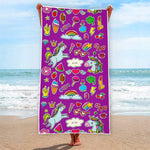 Purple Girly Unicorn Pattern Print Beach Towel