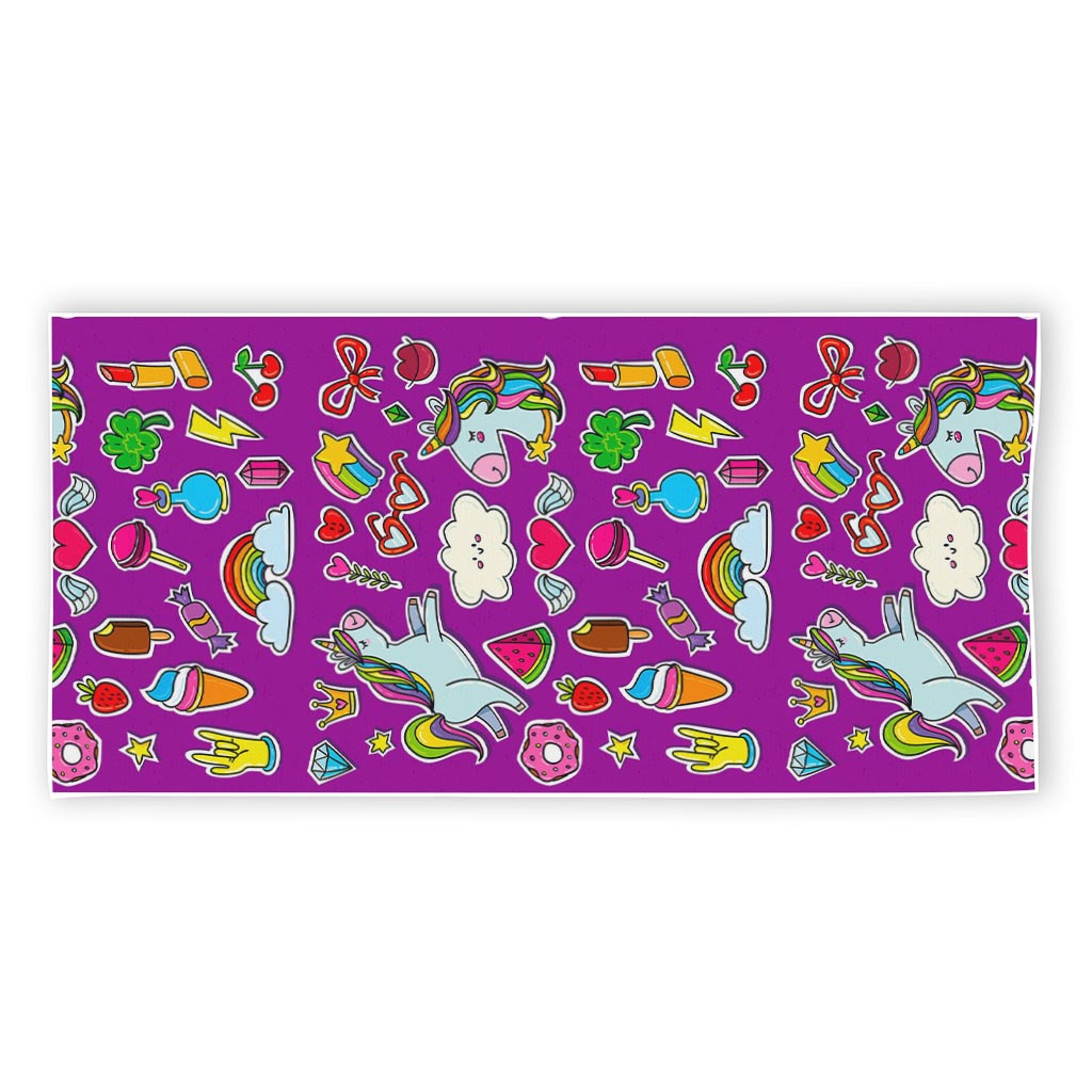 Purple Girly Unicorn Pattern Print Beach Towel