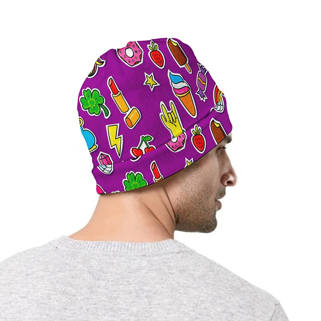 Purple Girly Unicorn Pattern Print Beanie