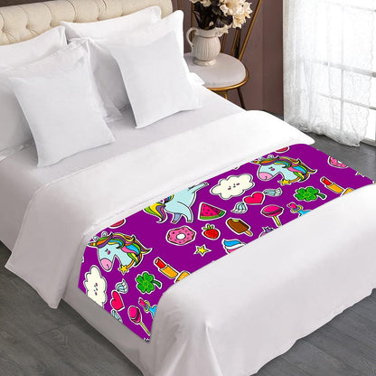 Purple Girly Unicorn Pattern Print Bed Runner