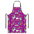 Purple Girly Unicorn Pattern Print Bib Apron With Pocket