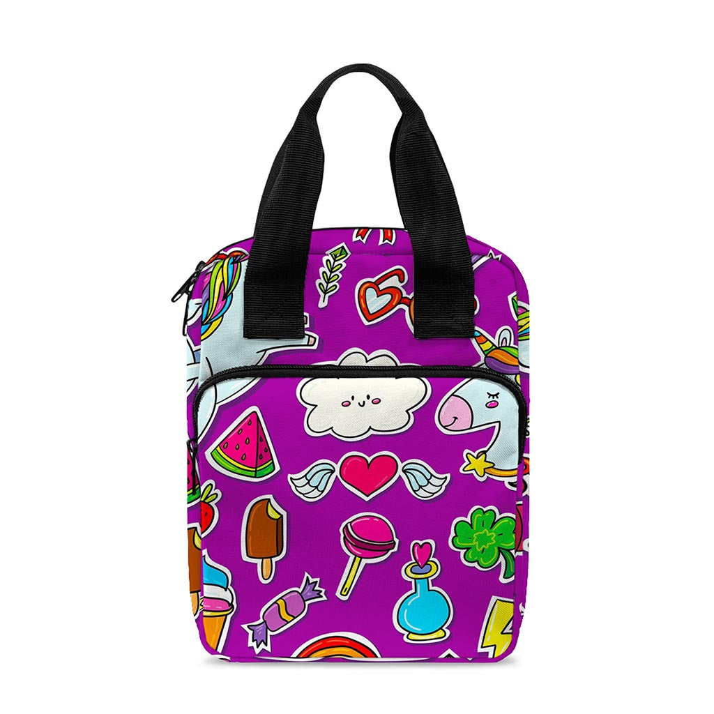 Purple Girly Unicorn Pattern Print Bible Tote Bag