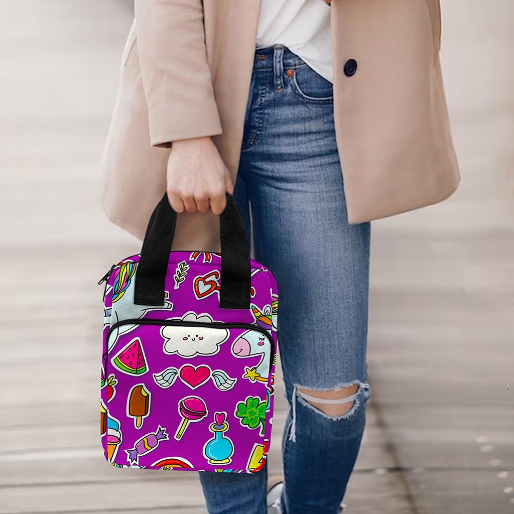 Purple Girly Unicorn Pattern Print Bible Tote Bag