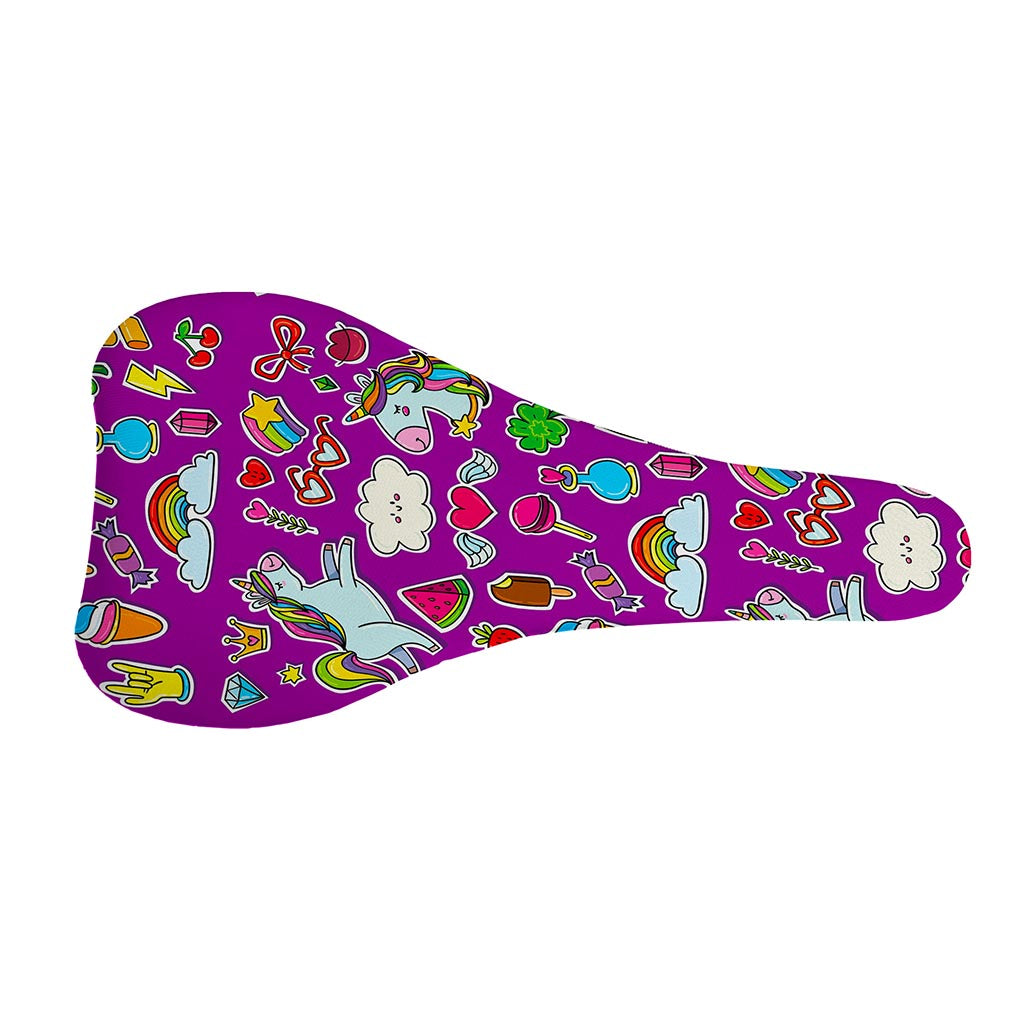 Purple Girly Unicorn Pattern Print Bicycle Seat Cover