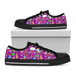 Purple Girly Unicorn Pattern Print Black Low Top Sneakers