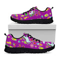 Purple Girly Unicorn Pattern Print Black Running Shoes