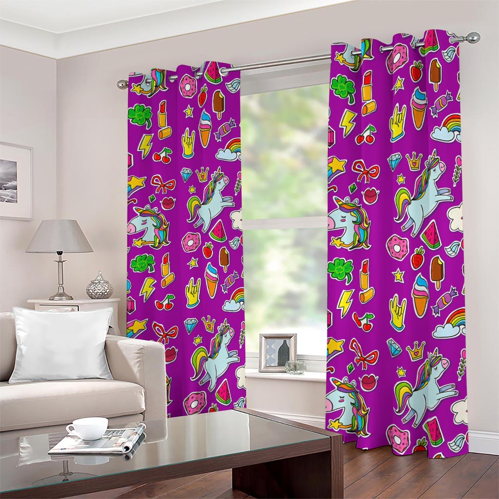 Purple Girly Unicorn Pattern Print Blackout Grommet Curtains