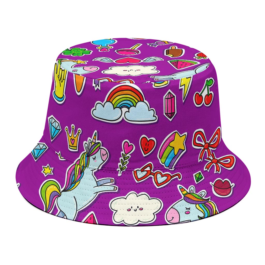 Purple Girly Unicorn Pattern Print Bucket Hat